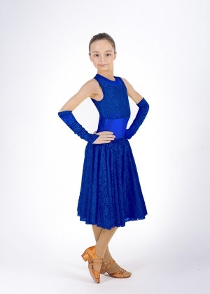 ПР РЕ 012 платье с перчатками-митенками синий гипюр 